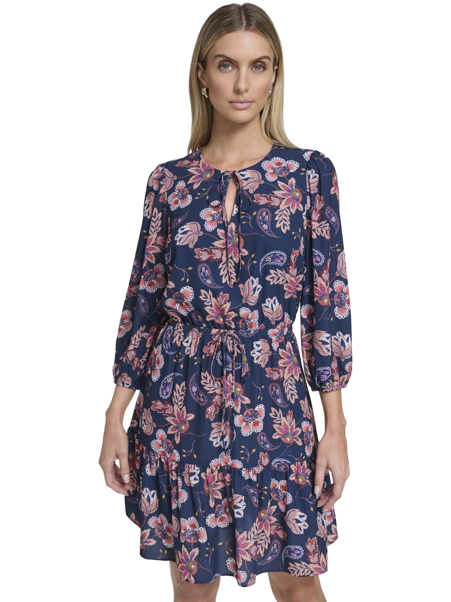 Falling Flowers Women's Blouson Tiered Dress, Sizes XS-XL