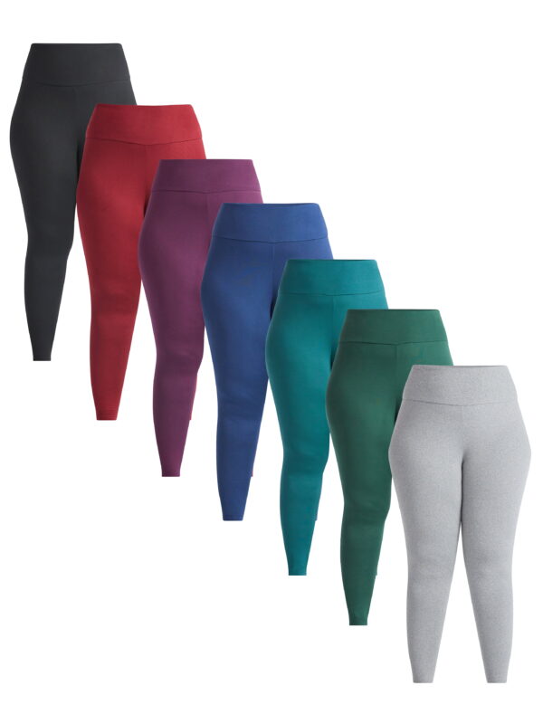 Feathers Plus size Women’s Cozy Lightweight Fleece-Lined Stretch Multipack Leggings for Everyday Wear, 7 Pack, Sizes 1X-4X