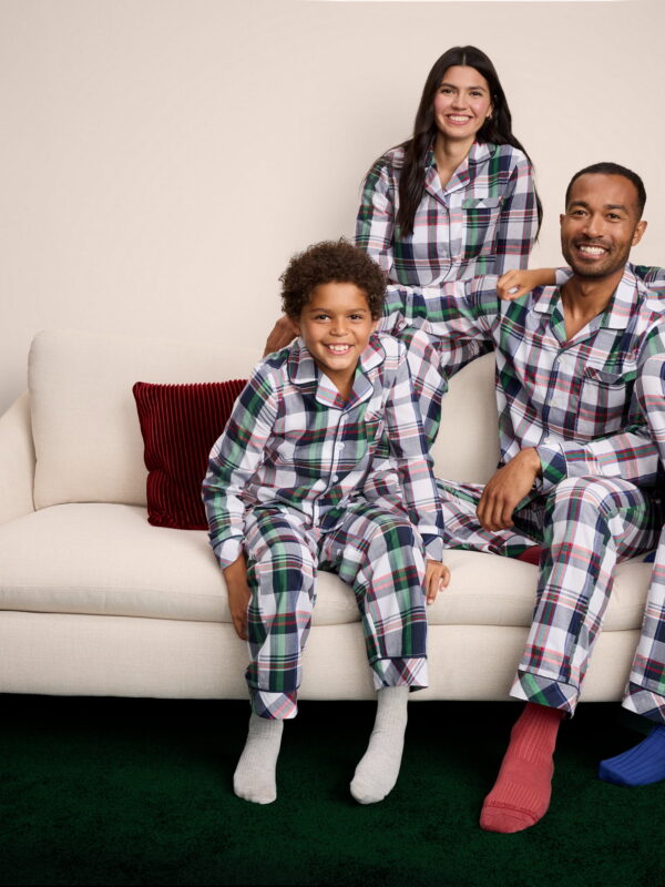 Free Assembly Matching Family Pajamas Men's Cotton Plaid Notch Collar Top and Pants Gift Set, 2-Piece, Sizes XS-3X