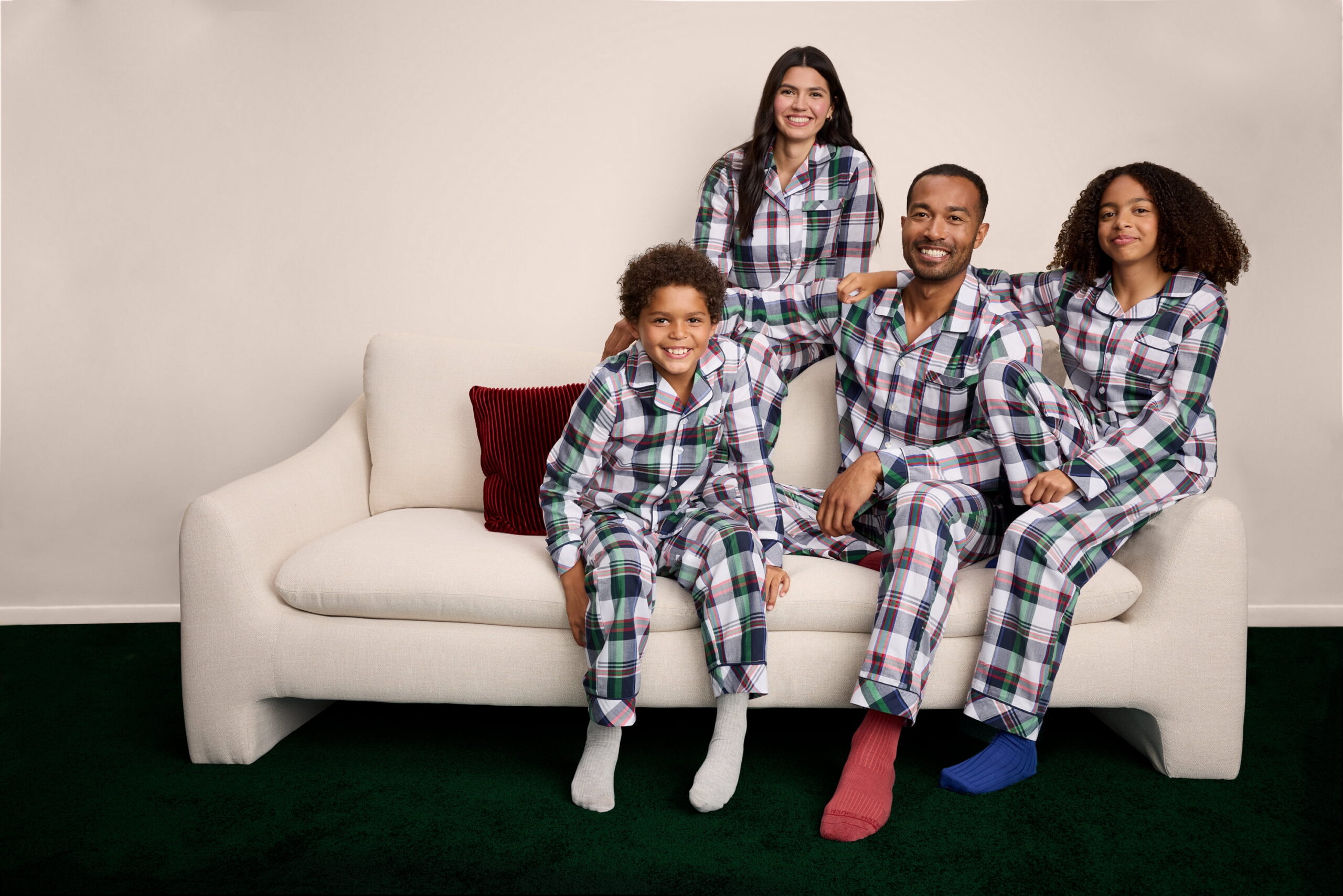 Free Assembly Matching Family Pajamas Men's Cotton Plaid Notch Collar Top and Pants Gift Set, 2-Piece, Sizes XS-3X