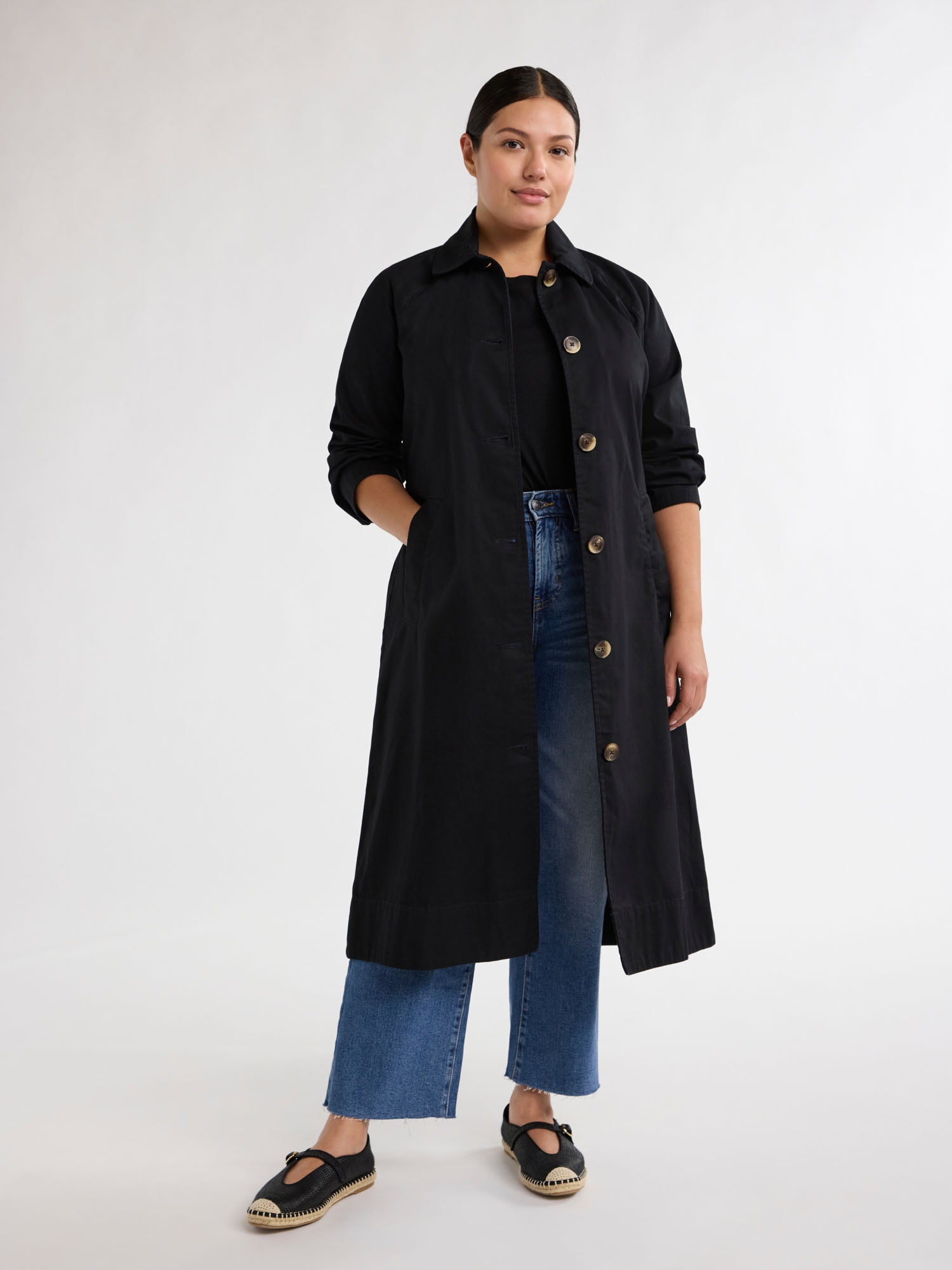 Free Assembly Women’s and Women's Plus Cotton Trench Coat, Sizes XS-4X