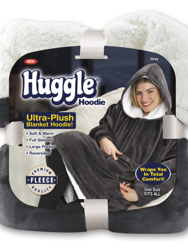 Huggle Blanket Hoodie, Ultra Plush Blanket, Wearable Blanket for Men and Women, One Size, Grey