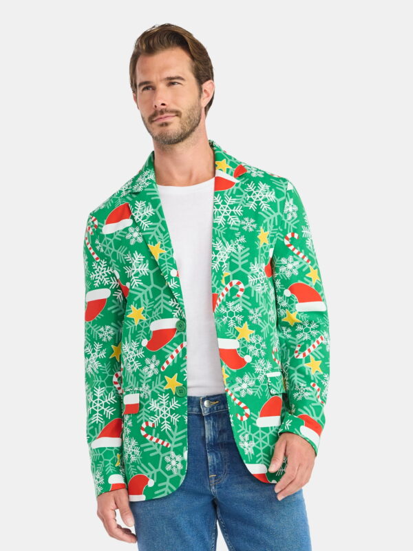 Jolly Knits Men's and Big Men's Christmas Holiday Print Suit Jacket Blazer, Sizes S-3XL