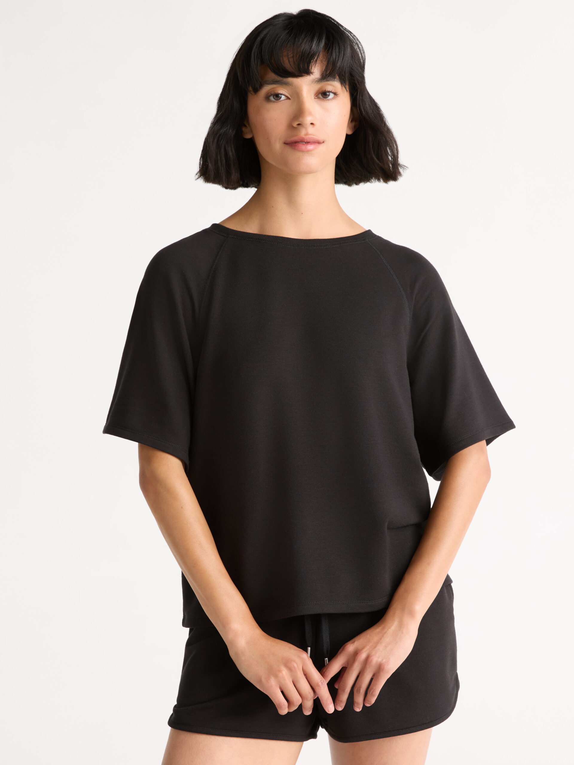 Joyspun Women's French Terry Short Sleeve Top and Shorts Pajama Set, 2-Piece, Sizes XS-3X