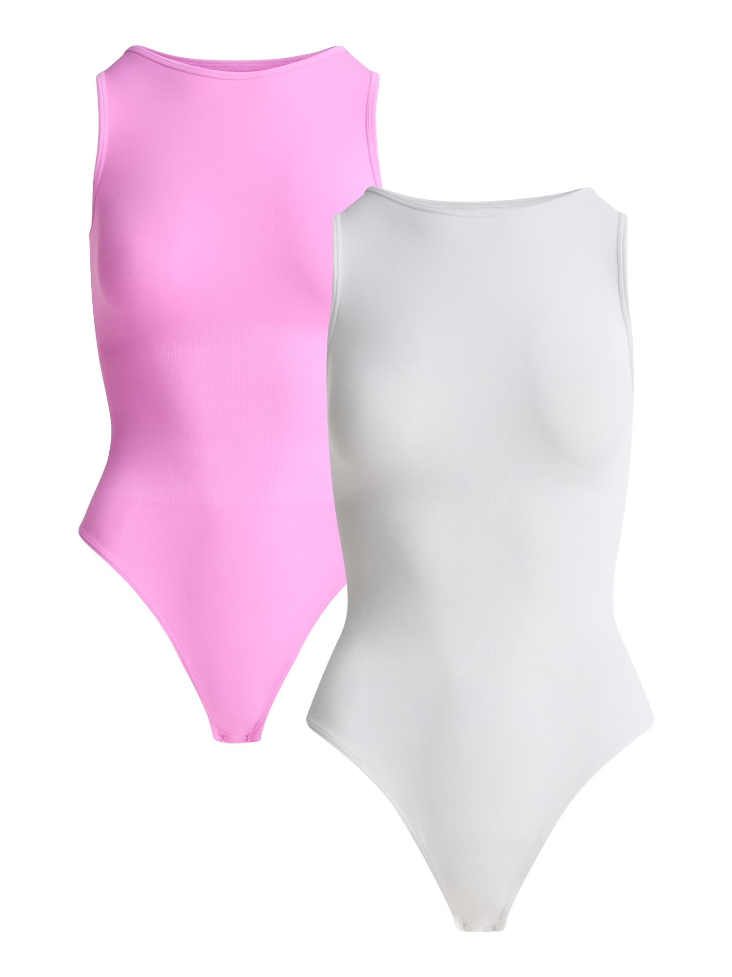 Joyspun Women's Seamless Slimming High Neck Bodysuit, 2-Pack, Sizes XS-XXXL