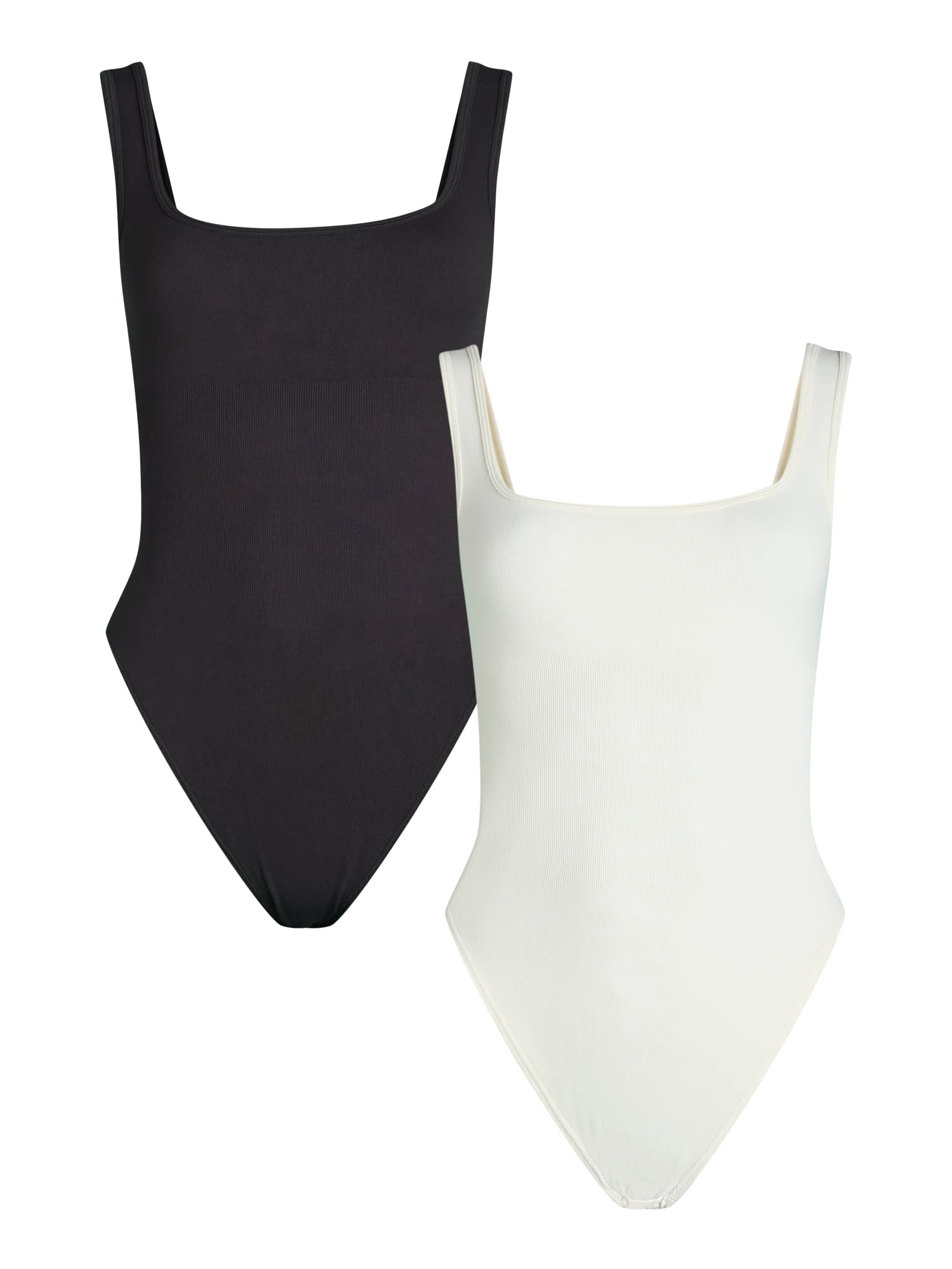 Joyspun Women's Seamless Slimming Square Neck Tank Bodysuit, 2-Pack, Sizes S-3XL