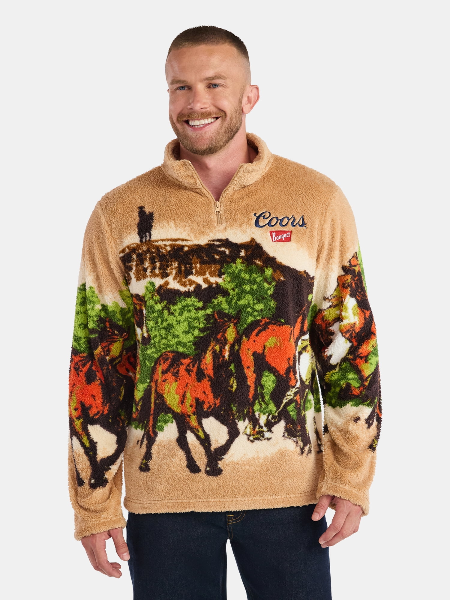 Coors Men's and Big Men's Scenic Print Fleece Quarter Zip Jacket, Sizes XS-3XL