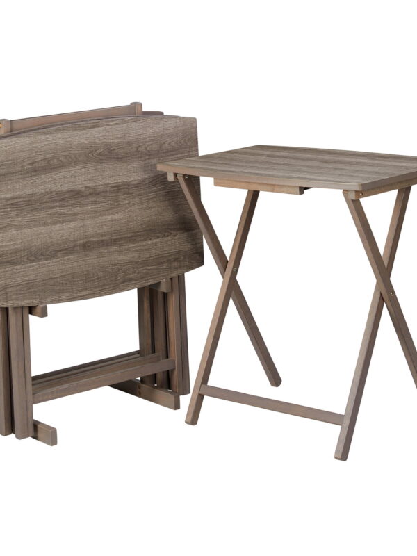 Mainstays XL Oversized Folding Tray Table Set of 4 with Rack, Rustic Gray