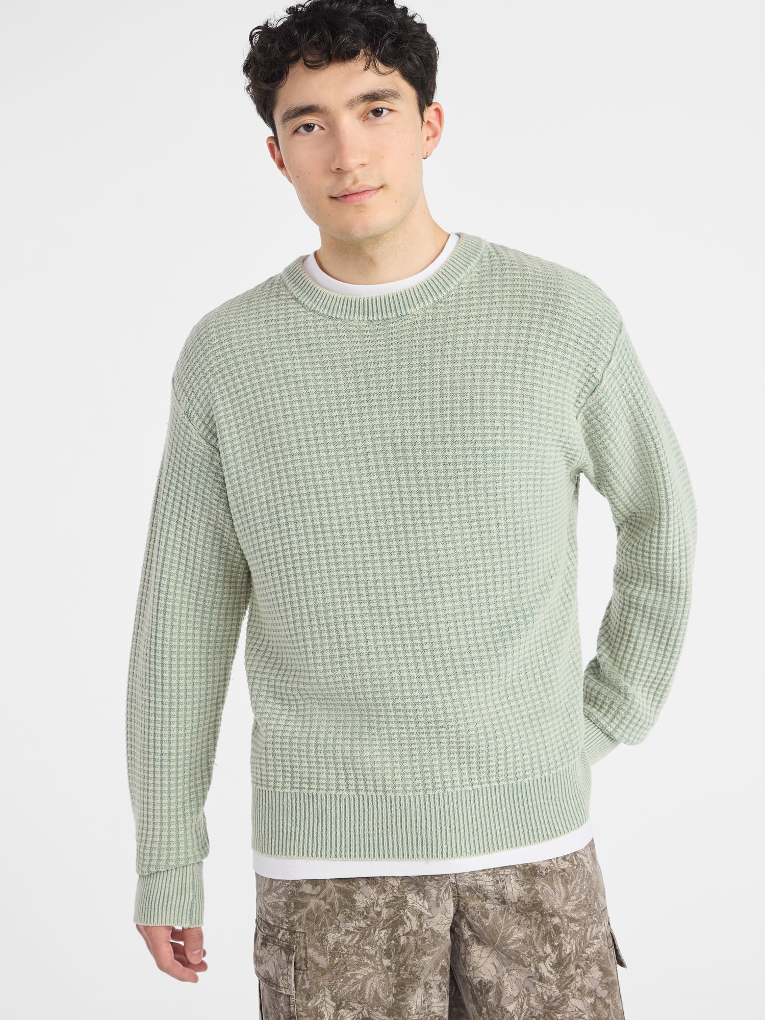 No Boundaries Men's & Big Men's Thermal Stitch Crewneck Sweater, Midweight, Sizes XS-3XL