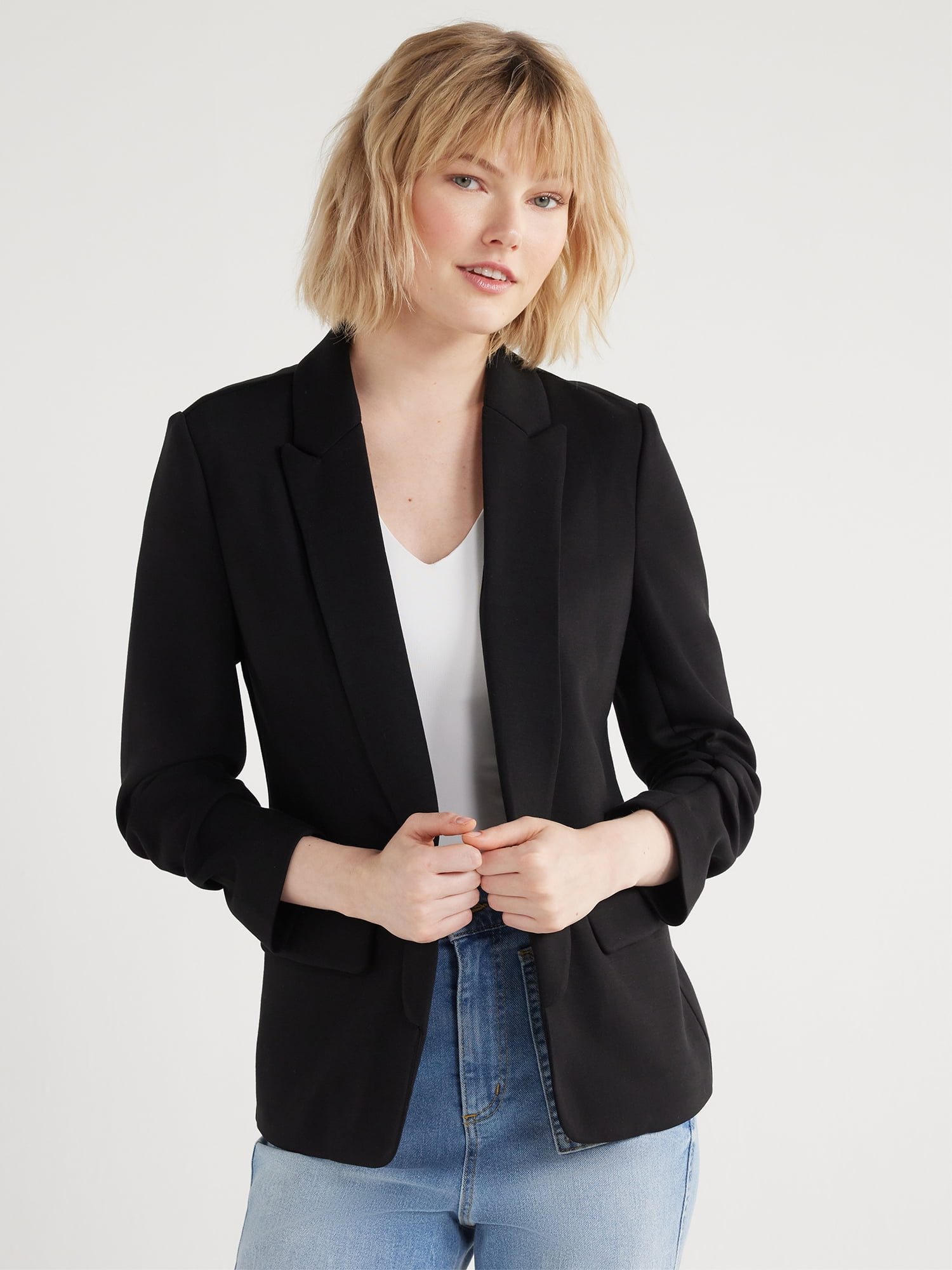 Scoop Women's and Women’s Plus Ultimate ScubaKnit Relaxed Blazer with Scrunch Sleeves, Sizes XS-4X