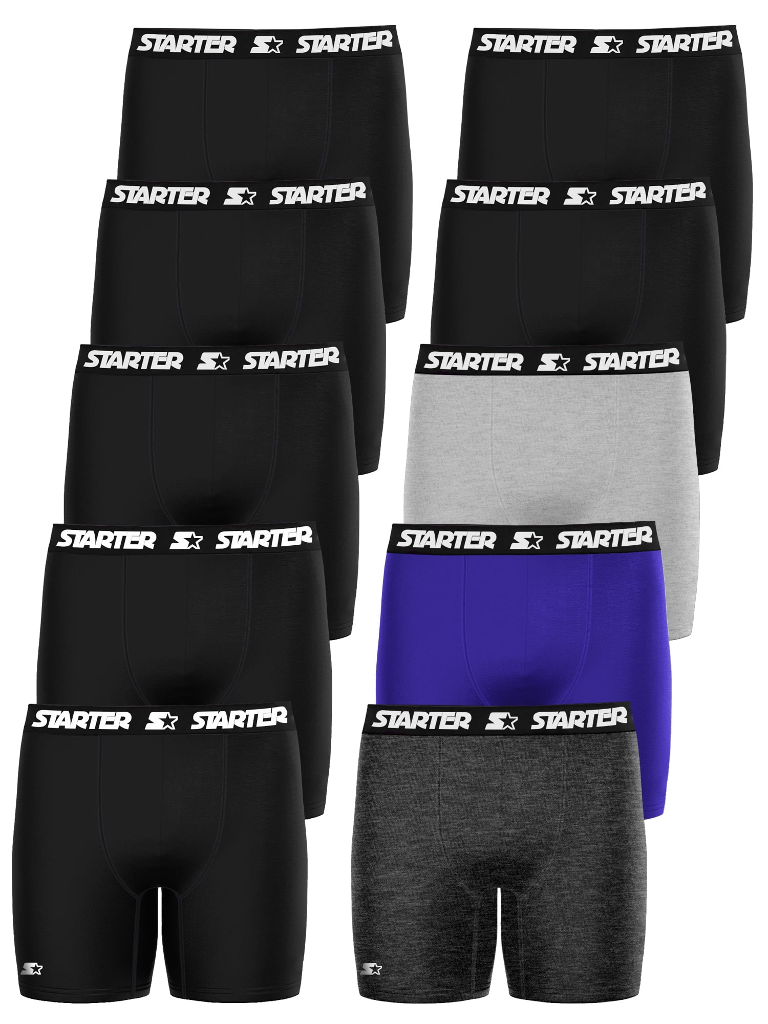 Starter Mens Boxer Briefs Active Performance Breathable Underwear for Men, Pack A 10-Pack