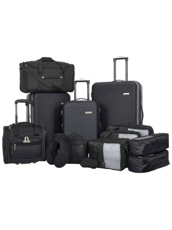 Travelers Club 14 Piece Value Travel Luggage Set, Spinner Uprights and Packing Cubes, Black