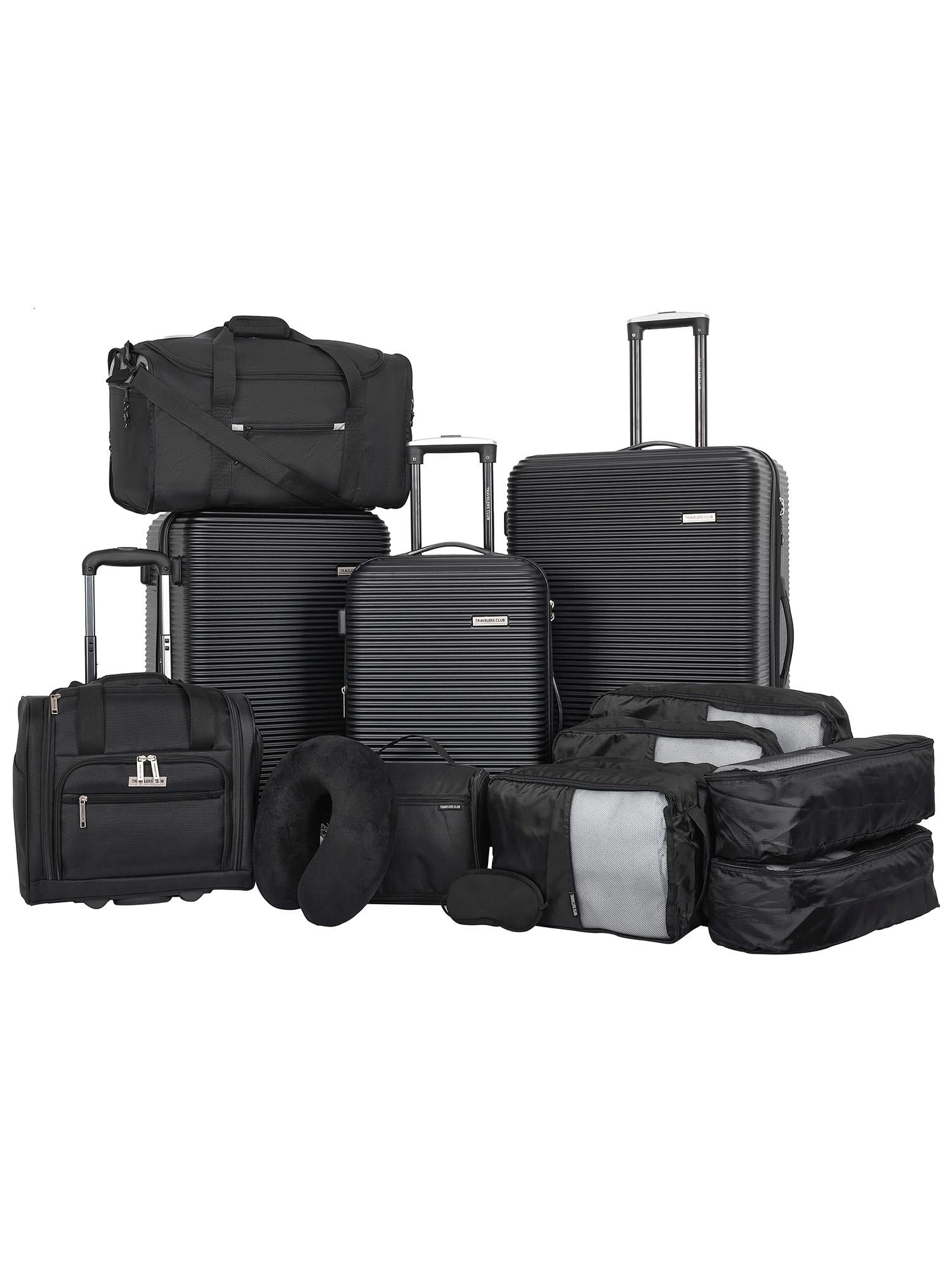 Travelers Club 14 Piece Value Travel Luggage Set, Spinner Uprights and Packing Cubes, Black
