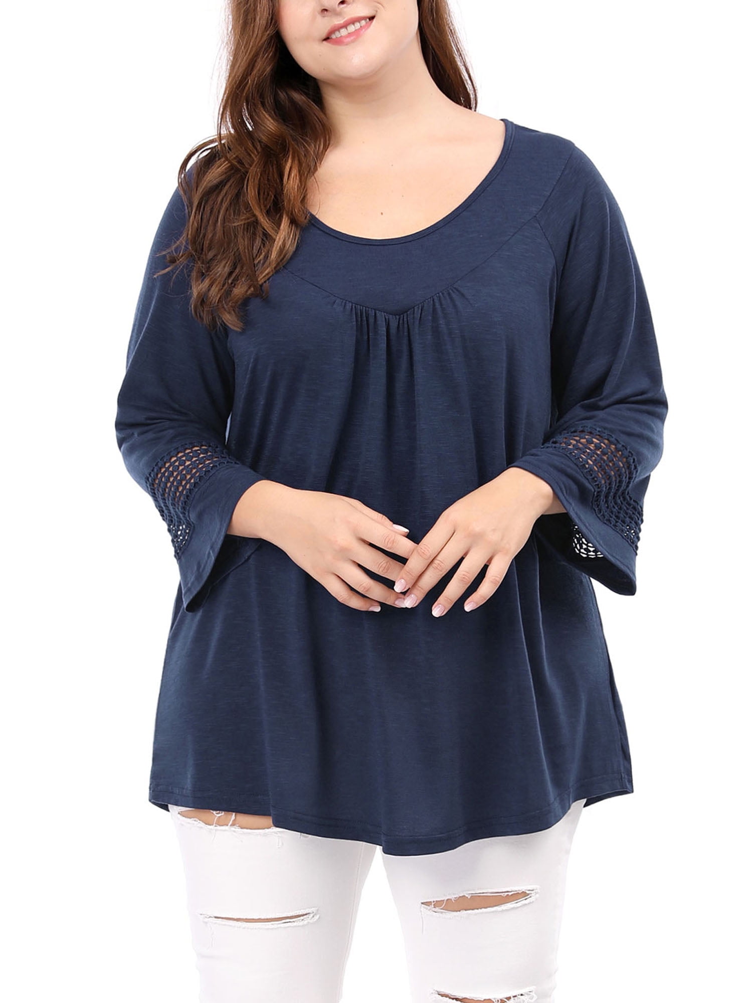 Unique Bargains Women's Plus Kimono Raglan Sleeves Ruched Front Blouse Top