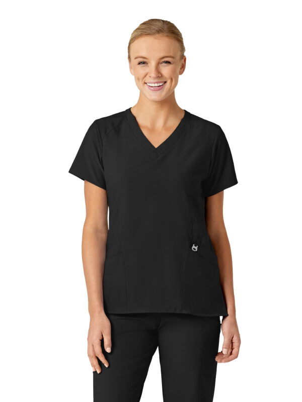 Wink W123 Women's Stylized V-Neck Scrub Top, Black, L Womens