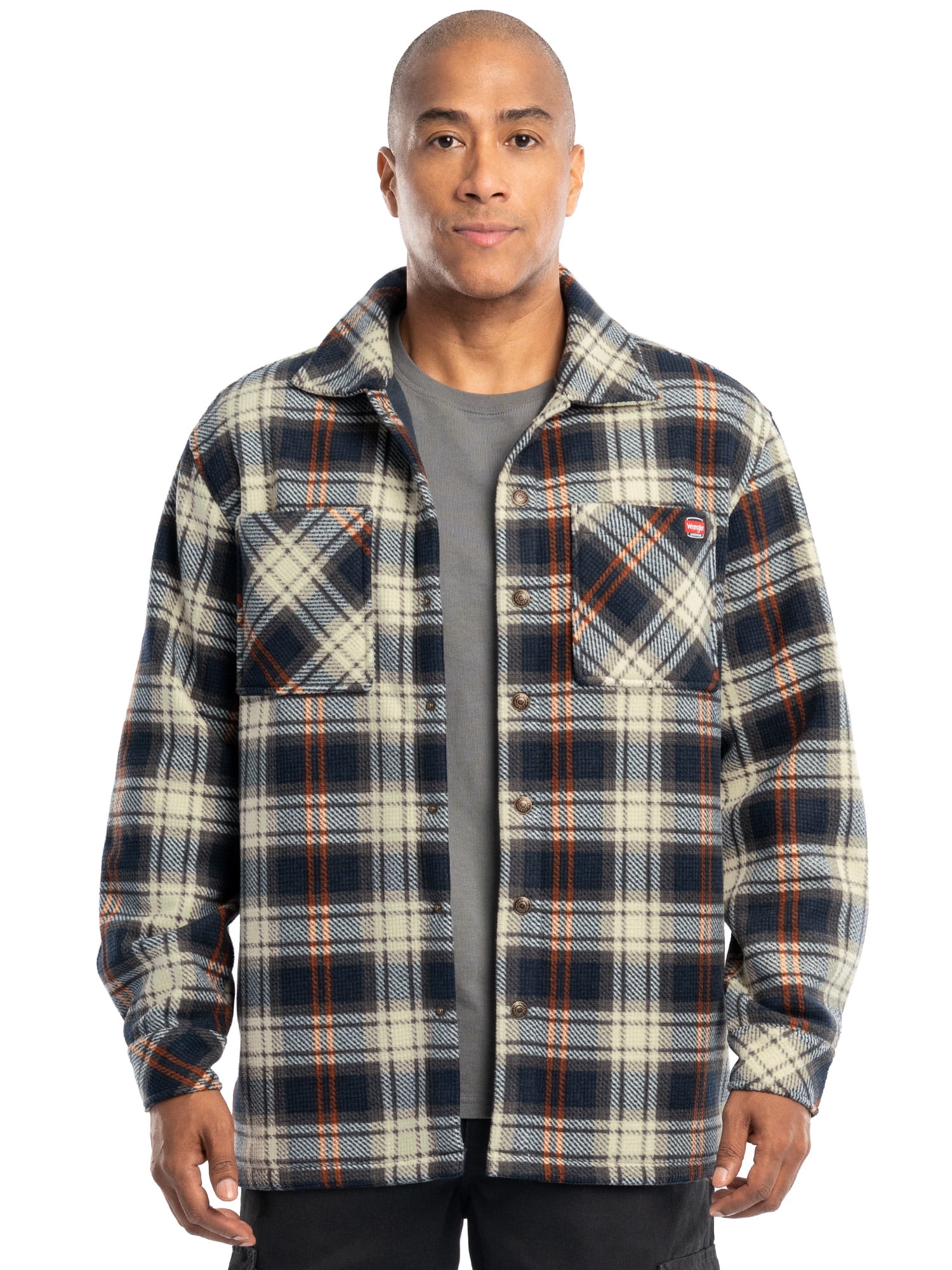 Wrangler Workwear Men's Button-up Bonded Flannel Texture Long Sleeve Overshirt, Size S-3XL