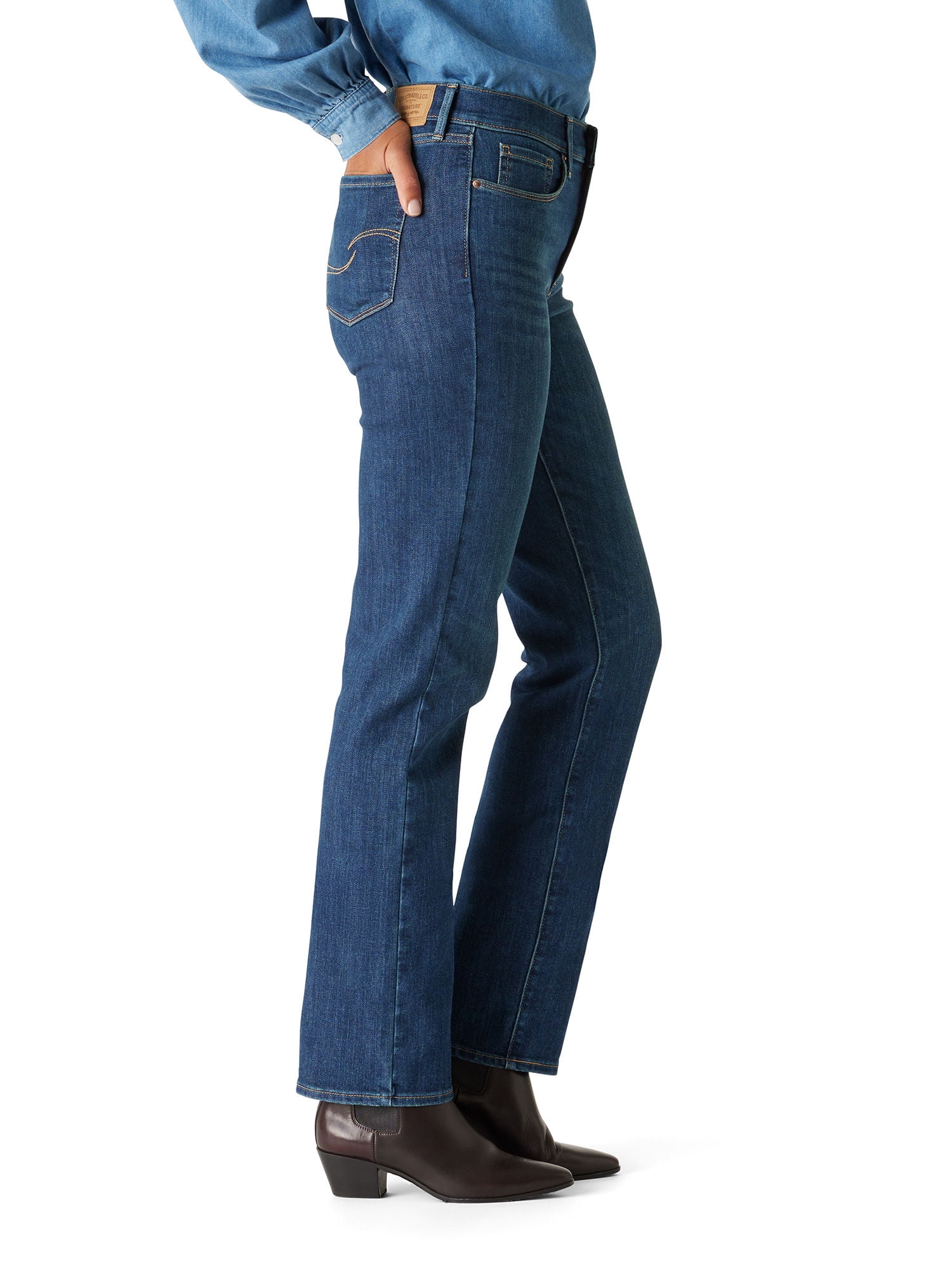 Levi Strauss Signature Women's and Women's Plus Mid Rise Straight Jeans, Tummy-Smoothing Pannel, Inseams: 29", 31", 33", Sizes 2-26 - Image 2
