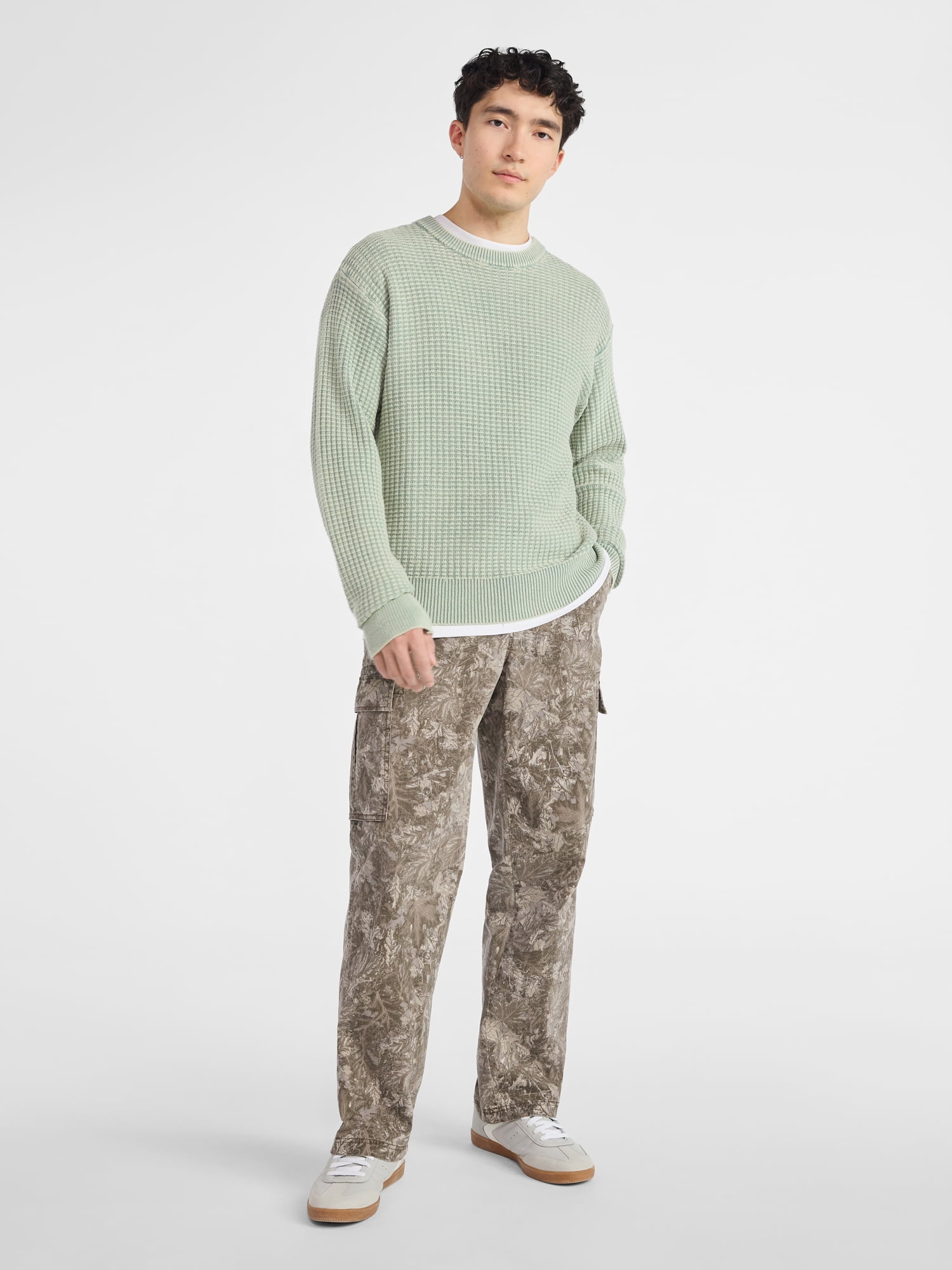 No Boundaries Men's & Big Men's Thermal Stitch Crewneck Sweater, Midweight, Sizes XS-3XL - Image 2