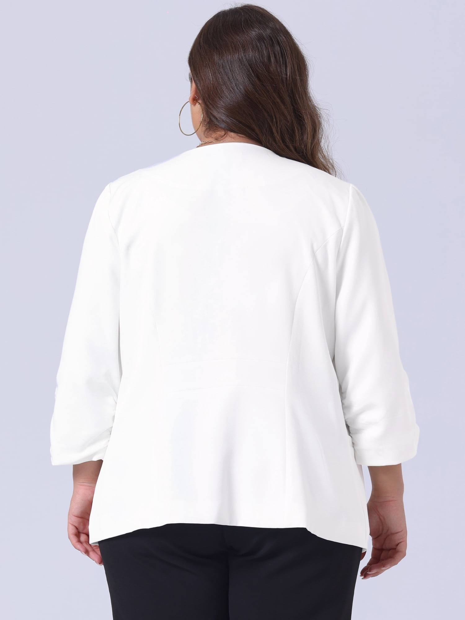 DARING DIVA Women's Plus Shawl Collar 3/4 Ruched Sleeve Blazers White 1X - Image 4