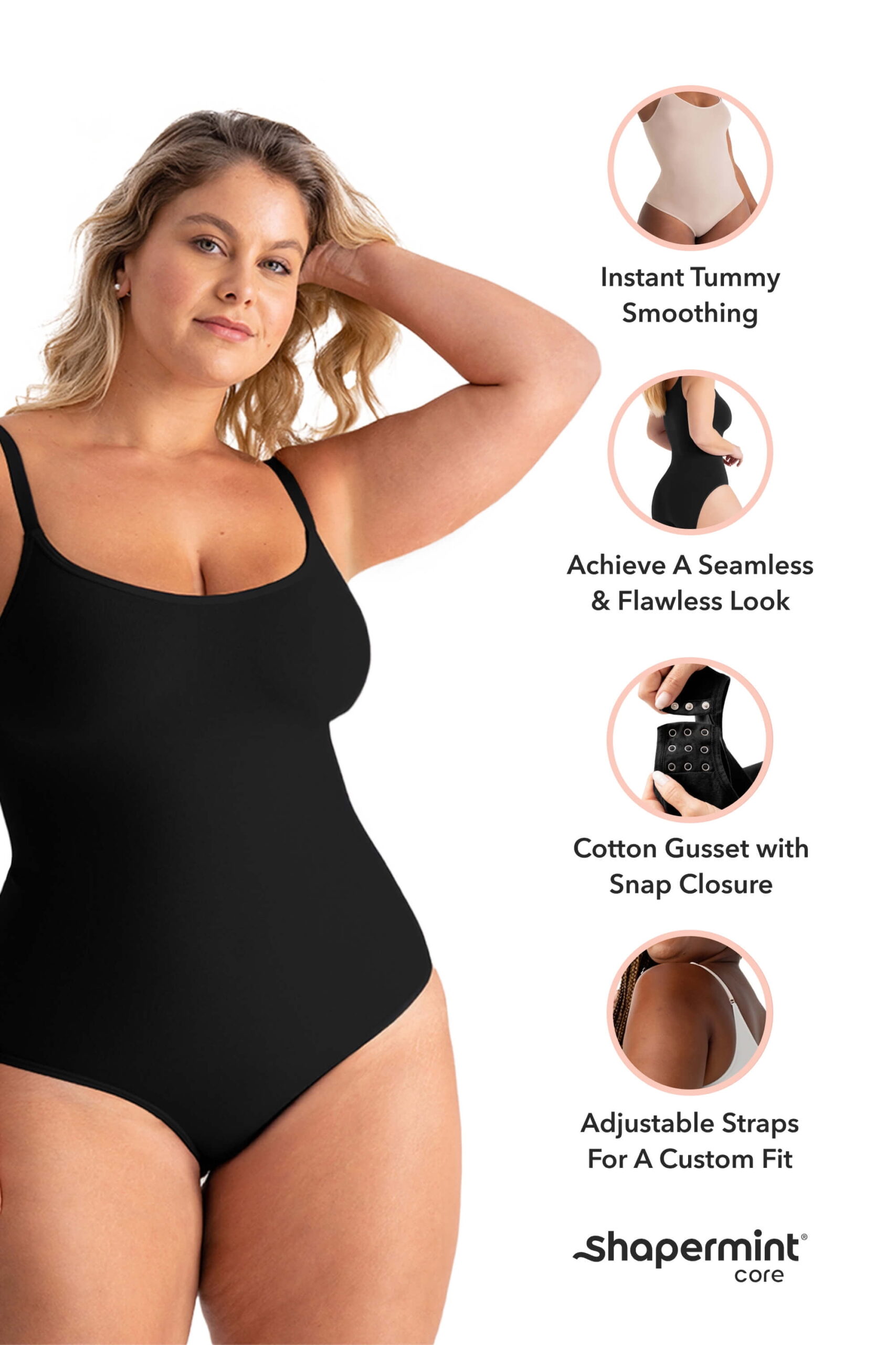 Shapermint Core Sculpting Bodysuit – Scoop Neck Smoothing Bodysuit, Seamless Shaping Fit & Comfortable Support, Sizes S–4XL - Image 2