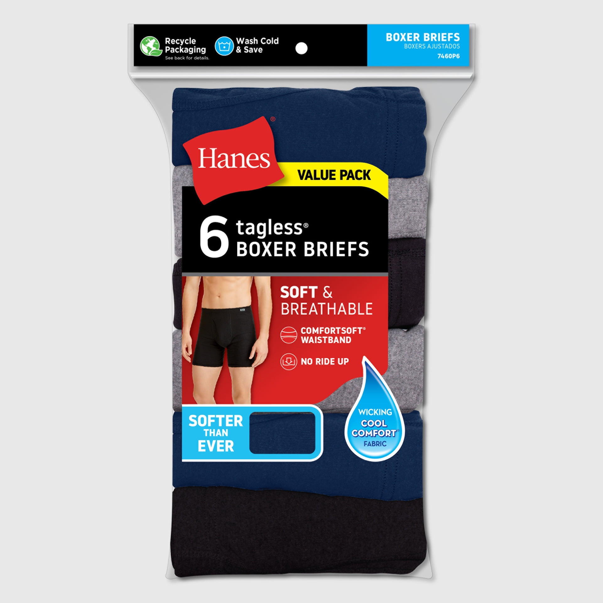 Hanes Men's Value Pack Covered Waistband Boxer Briefs, 6 Pack - Image 2