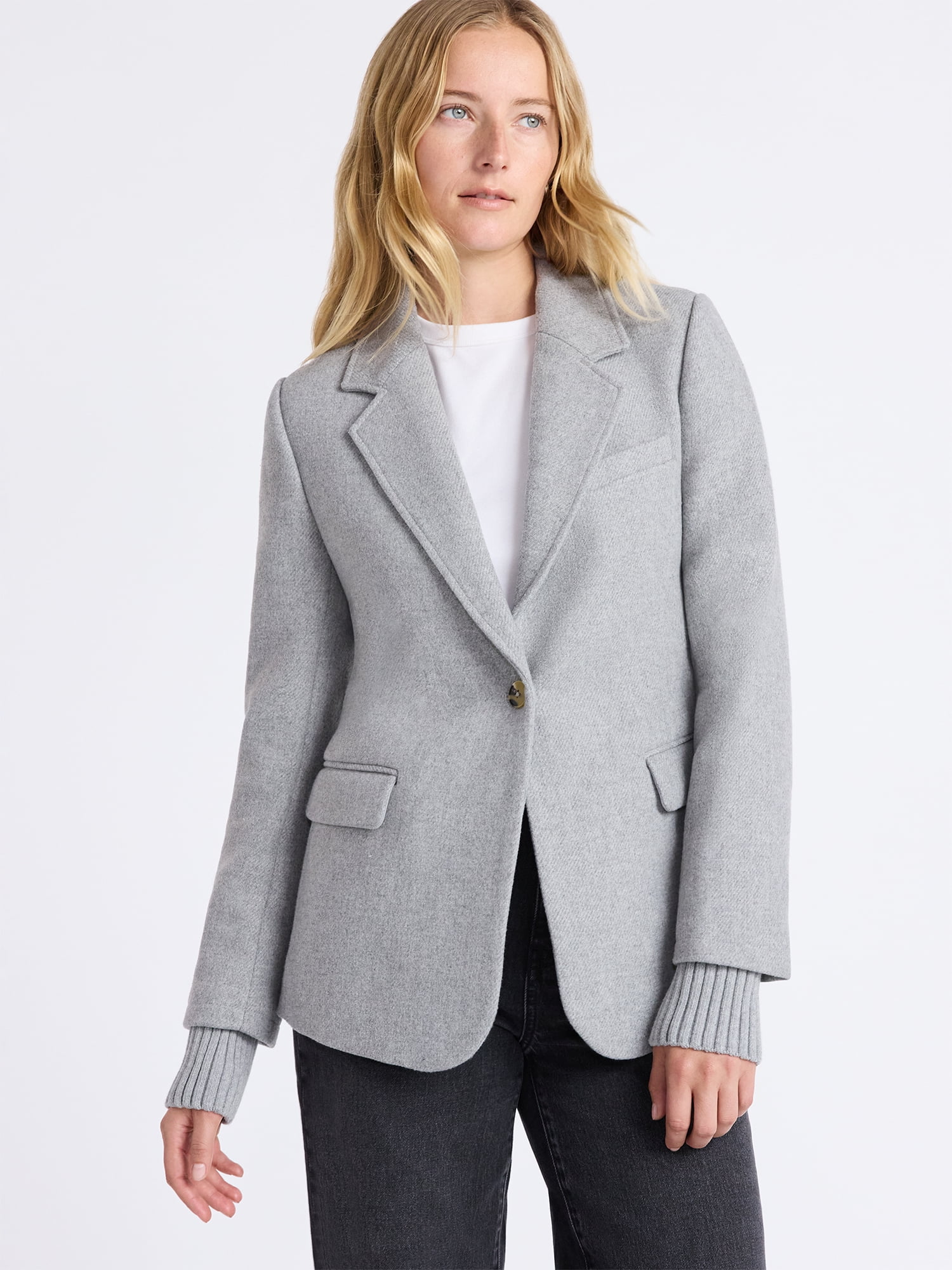 Free Assembly Women's Single Breasted Blazer with Ribbed Sweater Cuffs, Sizes XS-XXL - Image 2