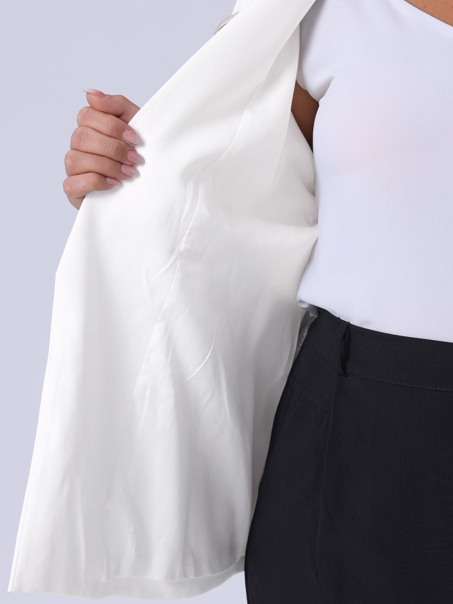 DARING DIVA Women's Plus Shawl Collar 3/4 Ruched Sleeve Blazers White 1X - Image 5