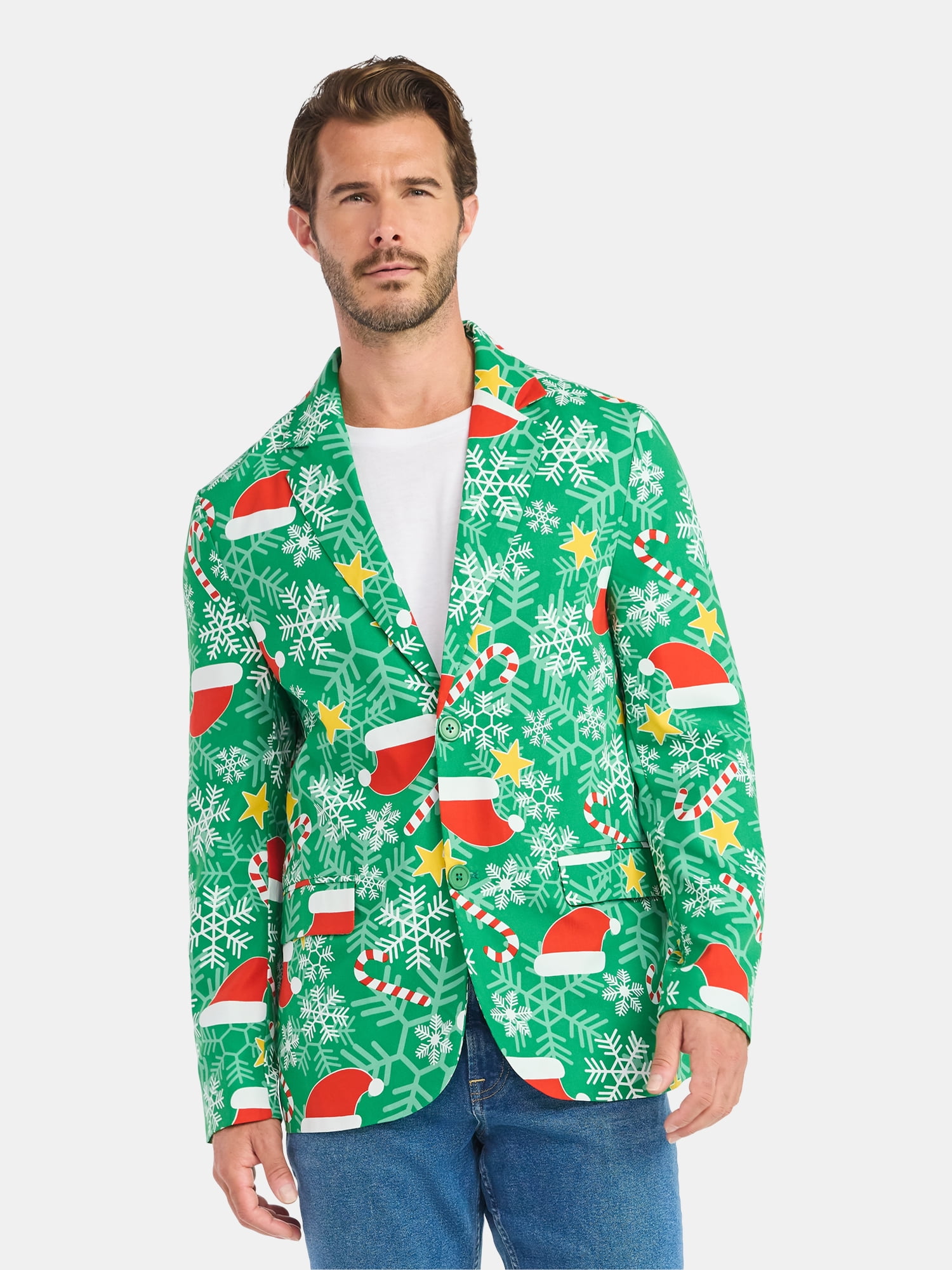 Jolly Knits Men's and Big Men's Christmas Holiday Print Suit Jacket Blazer, Sizes S-3XL - Image 2