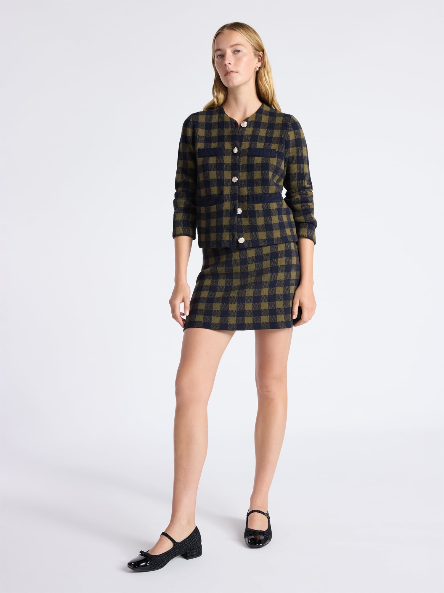 Free Assembly Women's Plaid Cardigan Sweater with Double Welt Pockets, Midweight, Sizes XS-XXL - Image 2