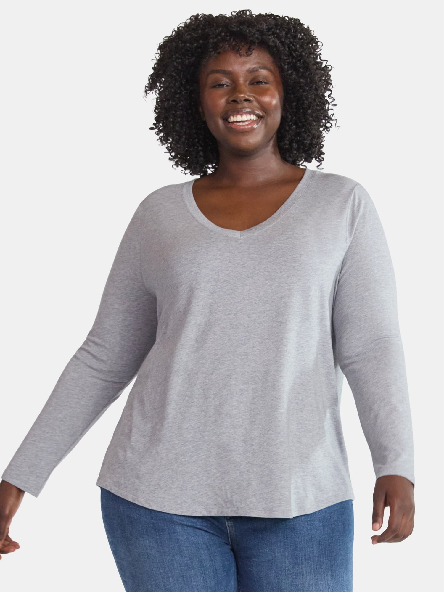 (3 Pack) Terra & Sky Women's Plus Size V-Neck Tee with Long Sleeves, Sizes 0X-5X - Image 2
