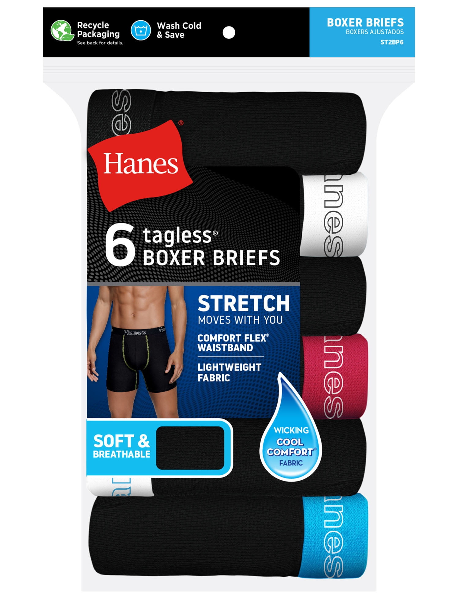 Hanes Men's Underwear Boxer Briefs, Cotton Stretch Moisture-Wicking Underwear, 6 Pack - Image 2