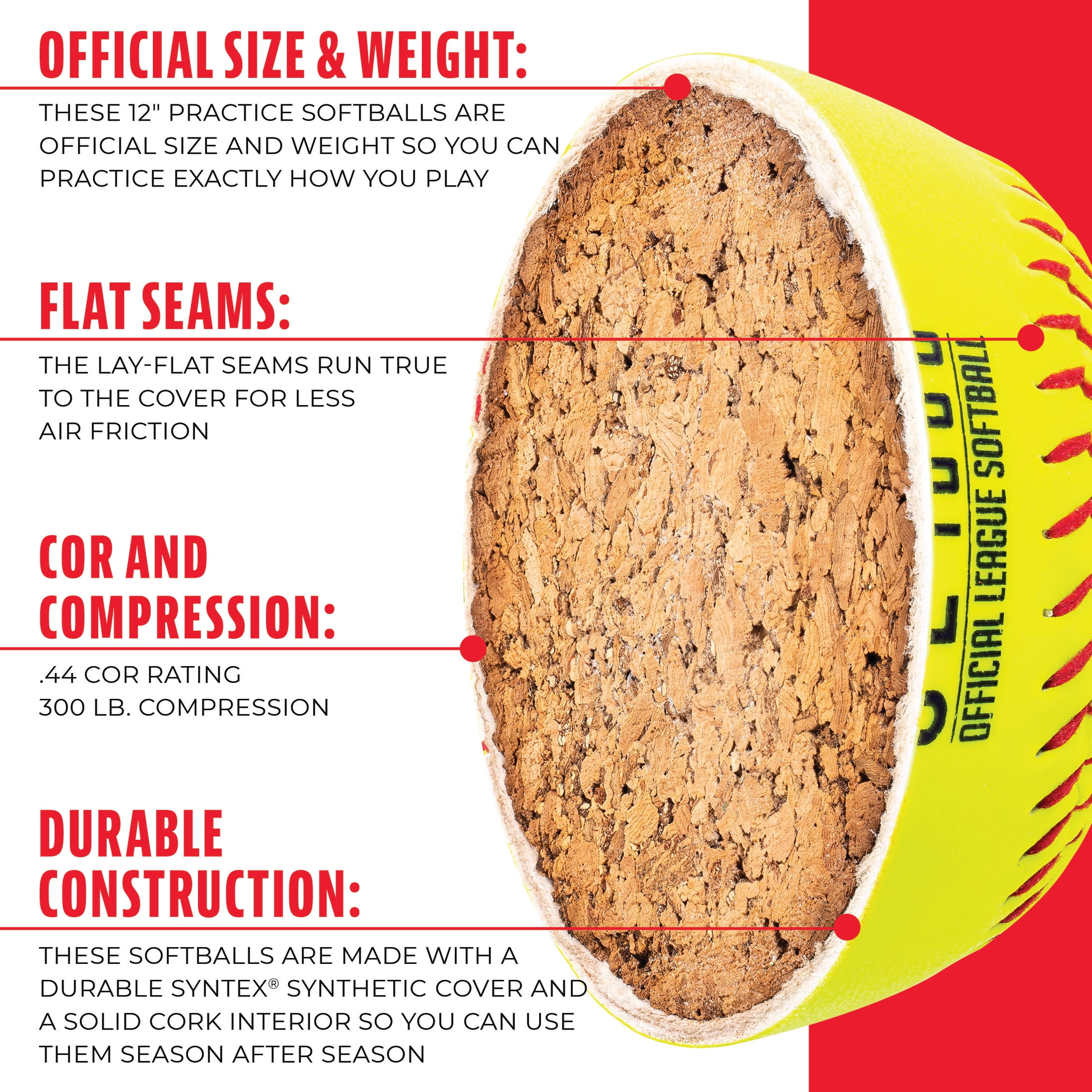 Franklin Sports Practice Softballs - (4) Official 12" Softballs + Bag - Image 4