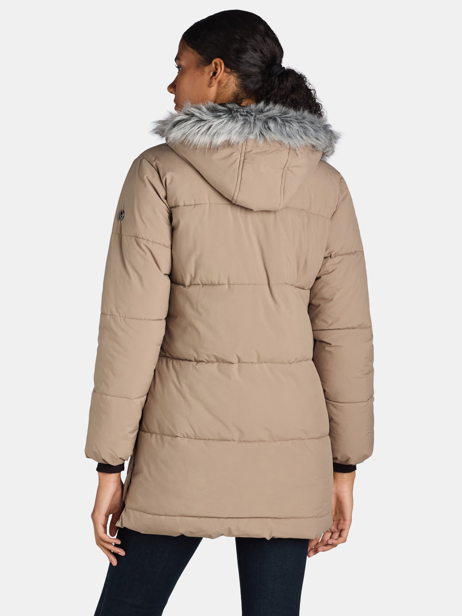 Big Chill Women's and Women's Plus Wide Quilted Puffer Coat with Faux Fur Trim Hood, Sizes S-3X - Image 3