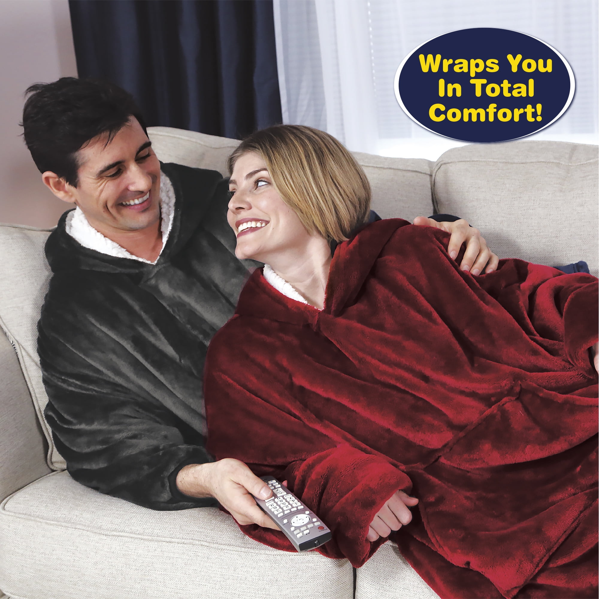 Huggle Blanket Hoodie, Ultra Plush Blanket, Wearable Blanket for Men and Women, One Size, Grey - Image 2