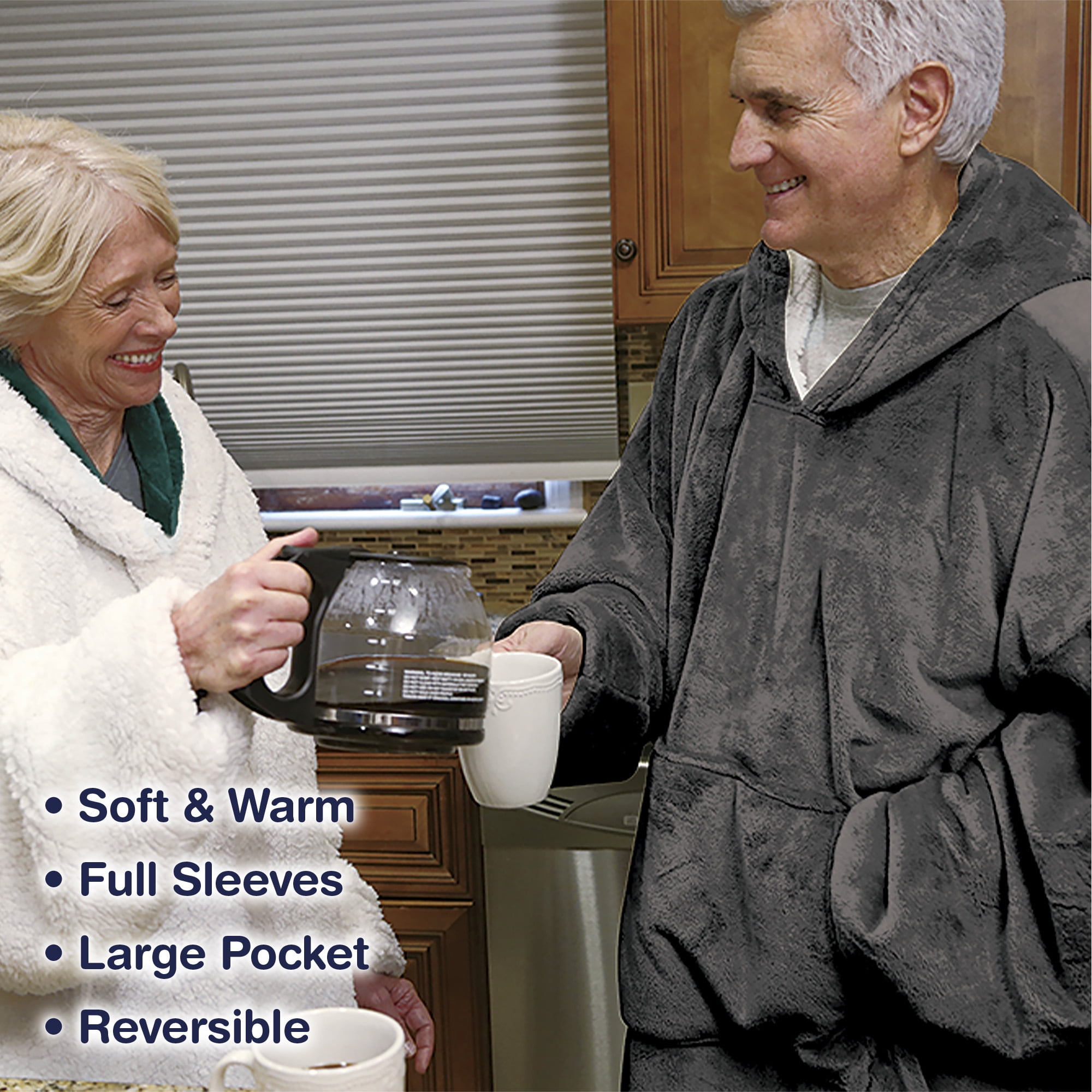 Huggle Blanket Hoodie, Ultra Plush Blanket, Wearable Blanket for Men and Women, One Size, Grey - Image 4