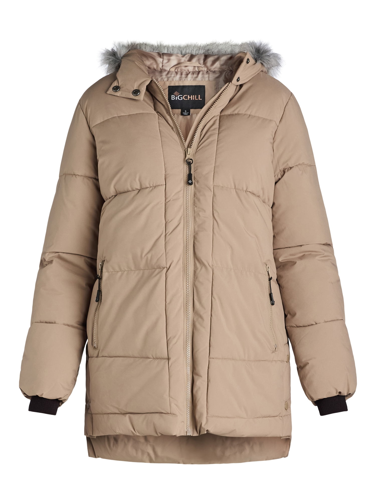 Big Chill Women's and Women's Plus Wide Quilted Puffer Coat with Faux Fur Trim Hood, Sizes S-3X - Image 5